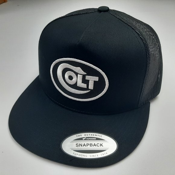 Colt Flat Bill Embroidered Patch Mesh Snapback Hat Cap Black - Picture 1 of 4